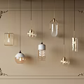 Modern Pendant Lights with Various Designs on Beige Decorative Framed Wall