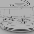 Modern Elegant Lounge Area Interior With Circular Sofa Large Windows And City View