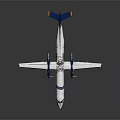 Aerospatiale Twin Propeller Airplane With White Fuselage Blue Tail And Wings On Black Background