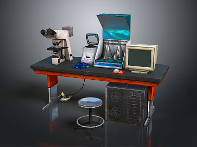 Laboratory Equipment Setup With Microscope Computer Lab Table And Scientific Instruments 3d model