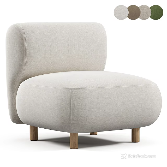 Single Sofa Light Beige Fabric Upholstered With Rounded Backrest And Wooden Legs Modern Minimalist Design 3d model 