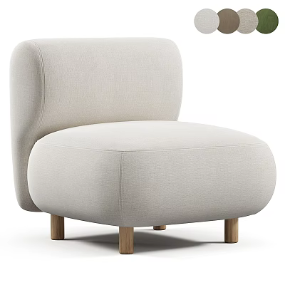 Single Sofa Light Beige Fabric Upholstered With Rounded Backrest And Wooden Legs Modern Minimalist Design 3d model