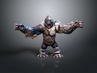 Fierce Armored Gorilla 3D Model With Open Mouth And Outstretched Arms 3d model