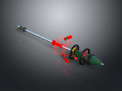 Tactical Military Weapon With Long Rod Green Tip Red Components And Black Coils 3d model