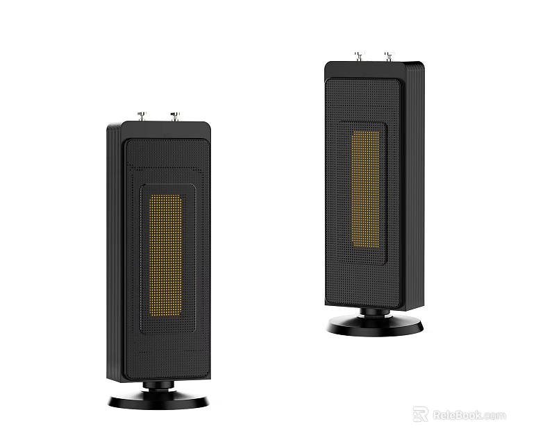 Two Black Column Heating Devices With Grid Front And Stable Base 3d model