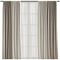 Beige Double Layer Curtains With Sheer Linen Panels For Window Decoration