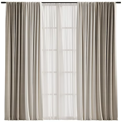 Beige Double Layer Curtains With Sheer Linen Panels For Window Decoration 3d model