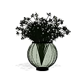 Decorative Transparent Glass Vase With Small White Flowers And Black Stems