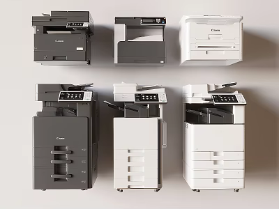 Multifunction Office Appliances Including Printers With Black And White Designs For Business Use 3d model