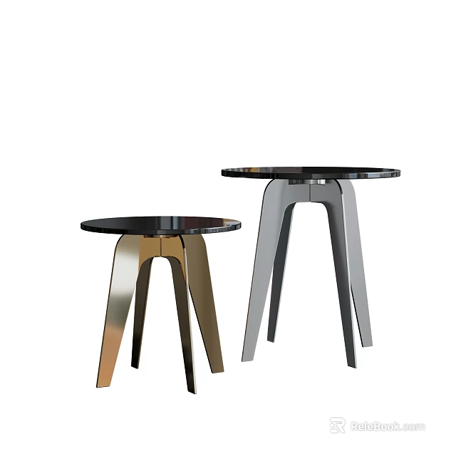 Modern Side Tables With Metallic Gold And Silver Legs Black Round Tabletop 3d model