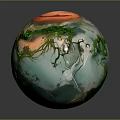 Vibrant Colorful Sphere With Swirling Green Pink Orange Iridescent Patterns