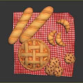 Assorted Baked Goods Including Pie Baguettes Croissants And Cookies On Red White Checkered Cloth