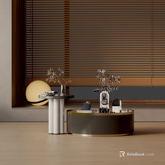 Modern Luxury Sofa and Coffee Table Set With Round Design Metallic Frame And Decorative Items 3d model