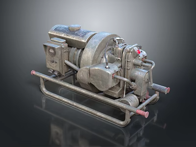 Industrial Mechanical Pump With Metal Frame Wheels Valve Connections And Control Panel 3d model
