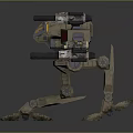 Futuristic Mech Robot With Metallic Armor Multiple Cannons Red Panels And Mechanical Legs