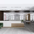 Modern Public Office Space With Open Layout Desks Computers And Green Plants 3d model