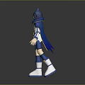 Game Anime Character with Blue Hair Blue and White Outfit Yellow Accents and White Boots