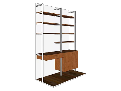 Modern Bookcase Design With Metal Frame Wooden Shelves And Lower Drawer Cabinet 3d model