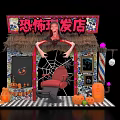 Spooky Horror Barber Shop Photo Spot With Barber Chair Spider Web And Pumpkins