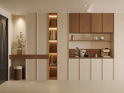 Modern Shoe Cabinet With Wooden Frame White Doors Storage Space And Decorative Items 3d model