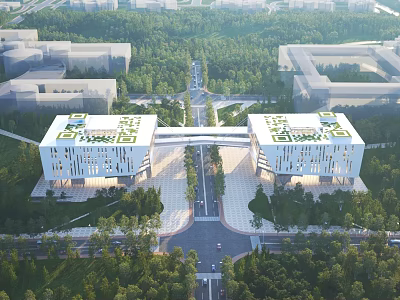 Aerial Planning of Modern Symmetric Building Complex With Central Avenue and Surrounding Greenery 3d model