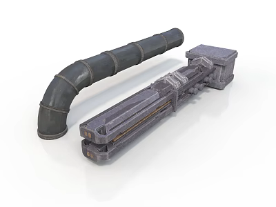 Industrial Mechanical Equipment With Black Curved Pipe And Gray Structural Components 3d model