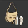 Beige Christian Dior Handbag Paired With White Casual Sneakers Stylish Daily Essentials