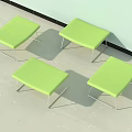 Four Green Stools With Metal Frames On Light Tiled Floor Against Wall 3d model