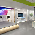 Modern Open Lounge Interior With Glass Partition Staircase Large Windows And Colorful Seating