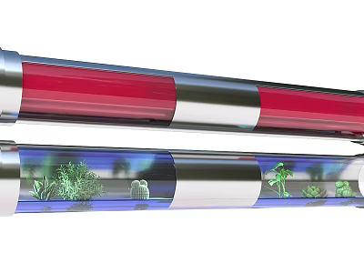 Decorative Metal Tubes with Silver Layer Red Transparent Sections Green Plants and Small Decorations 3d model