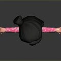 Little Girl In Pink Traditional Dress With White Patterns Bun Hairstyle Arms Outstretched Dark Background