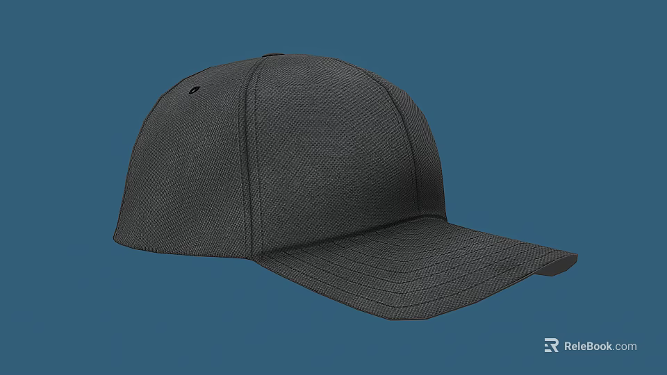 Gray Fabric Baseball Hat With Curved Bill On Blue Background 3d model 