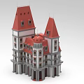 European Style Detached Villa With Red Gabled Roofs White Walls And Arched Windows
