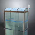 Outdoor Shelter Structure With Transparent Curved Roof Metal Frame Glass Walls And Blue Warning Tape