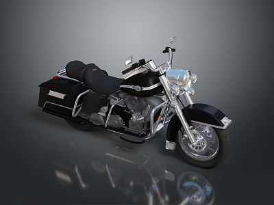Classic Black Cruiser Motorcycle With Chrome Accents And Shiny Finish On Gray Background 3d model