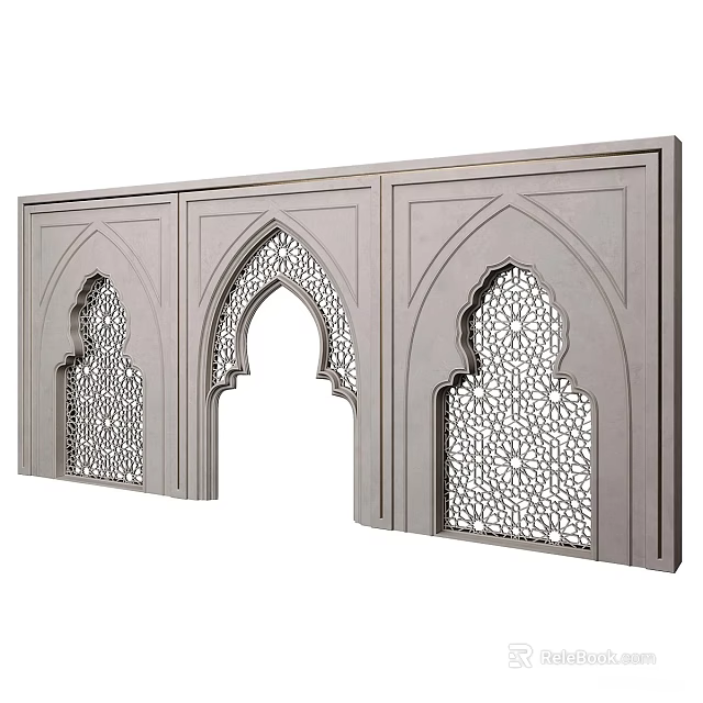 Arabic Style Background Wall With Carved Arches And Intricate Patterns 3d model 