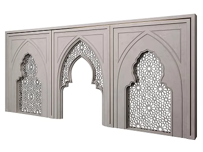 Arabic Style Background Wall With Carved Arches And Intricate Patterns 3d model