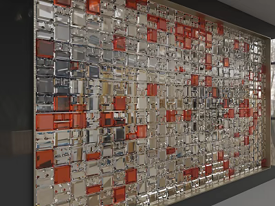 Modern Decorative Partition Wall With Colorful Square Panels And Geometric Design 3d model