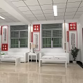 Spacious Bright Office Reception Area With Comfortable White Sofas Marble Floor And Cultural Wall Decorations