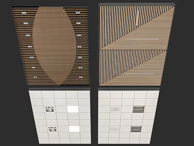 Various Modern Ceiling Designs With Wooden Slats Lighting And Square Panel Structures 3d model
