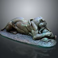 Realistic Bronze Panther Sculpture Lying On Textured Base With Intricate Details