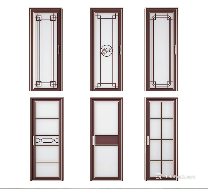 Traditional Swing Doors With Various Glass Panel Designs And Decorative Frames 3d model