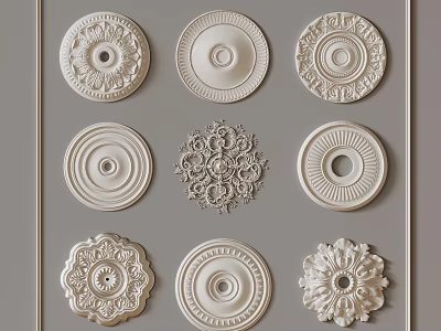Ornate White Decorative Medallions With Various Embossed Patterns For Interior Design 3d model