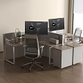 Modern L Shaped Office Desk With Dual Monitors Office Chair Books Coffee Cup Plant