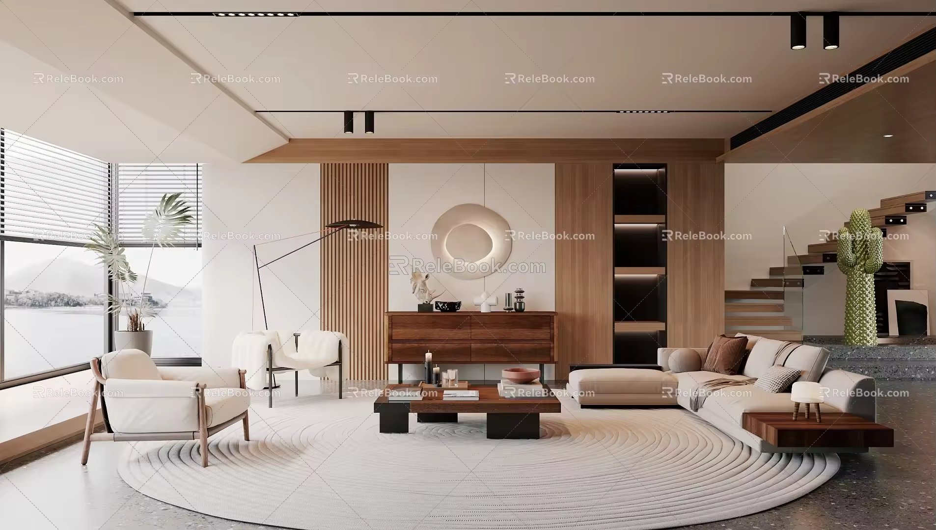 Quiet living room sofa combination background wall 3d model