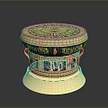 Intricately Carved Sculpted Decorative Box With Gold Blue Patterns And Handles