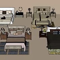Various Double Bed Designs With Bedside Tables Table Lamps And Rugs 3d model
