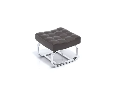 Modern Dark Upholstered Stool With Tufted Seat And Chrome Metal Frame 3d model