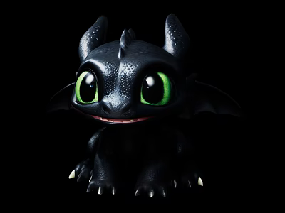 Cute Black Dragon Game Movie Character With Big Green Eyes And Shiny Scales 3d model
