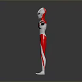 3D Ultraman Model With Red And White Suit Extended Arms On Black Background